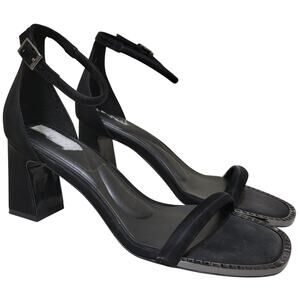 DKNY Women Block Heel Ankle Strap Sandals Size US 9.5M Black Satin